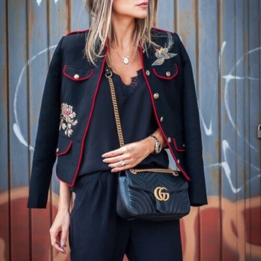 Elegant Black Embroidered Blazer